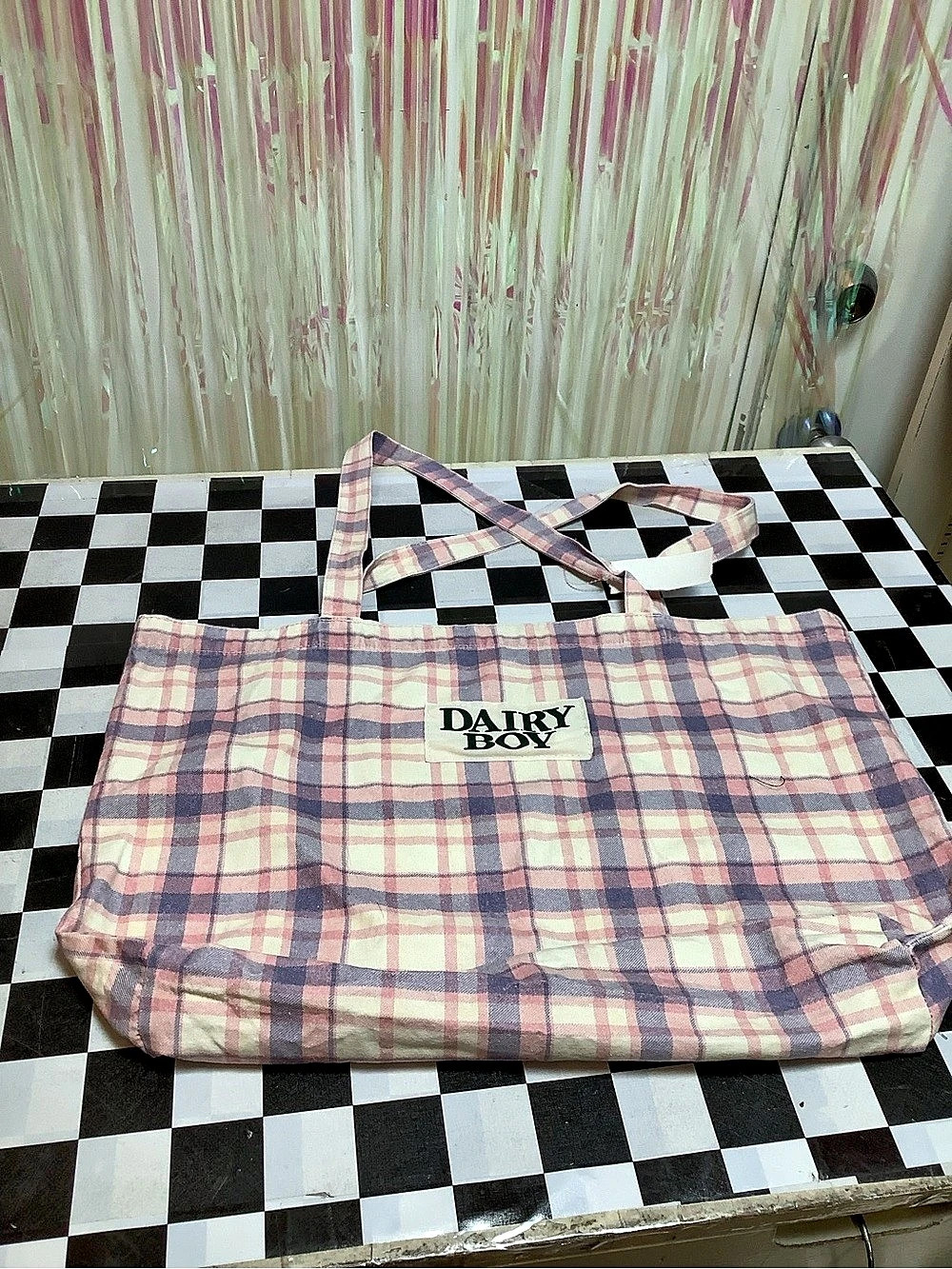 Dairy Boy Plaid Tote Bag Pink & Blue